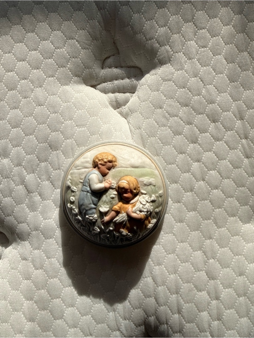 music box with Children Relief - Cream, Blue, Yellow
